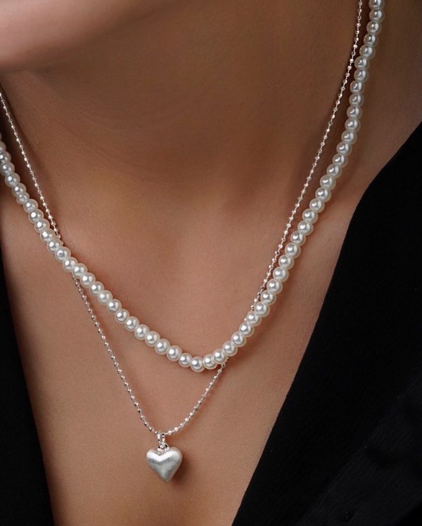 گردنبند مروارید و قلب دو لاین - تصویر 1
