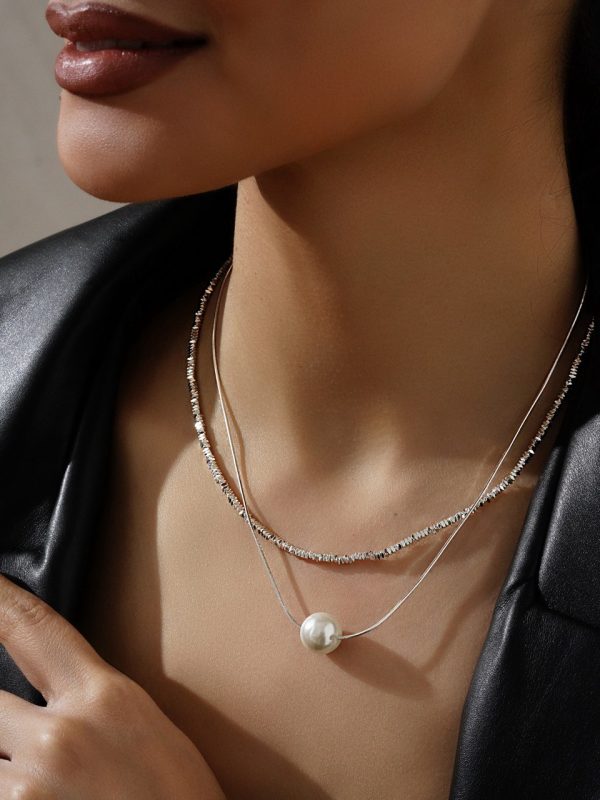 گردنبند دو لاین خاویاری تک مروارید - تصویر 1